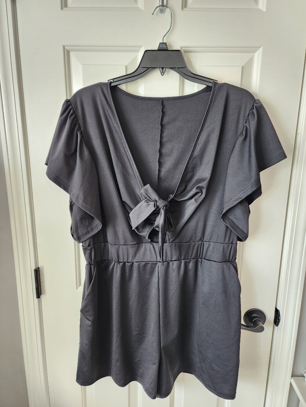 New Shein Curve Black Tie-Front Flutter Sleeve Romper Plus Size 3XL